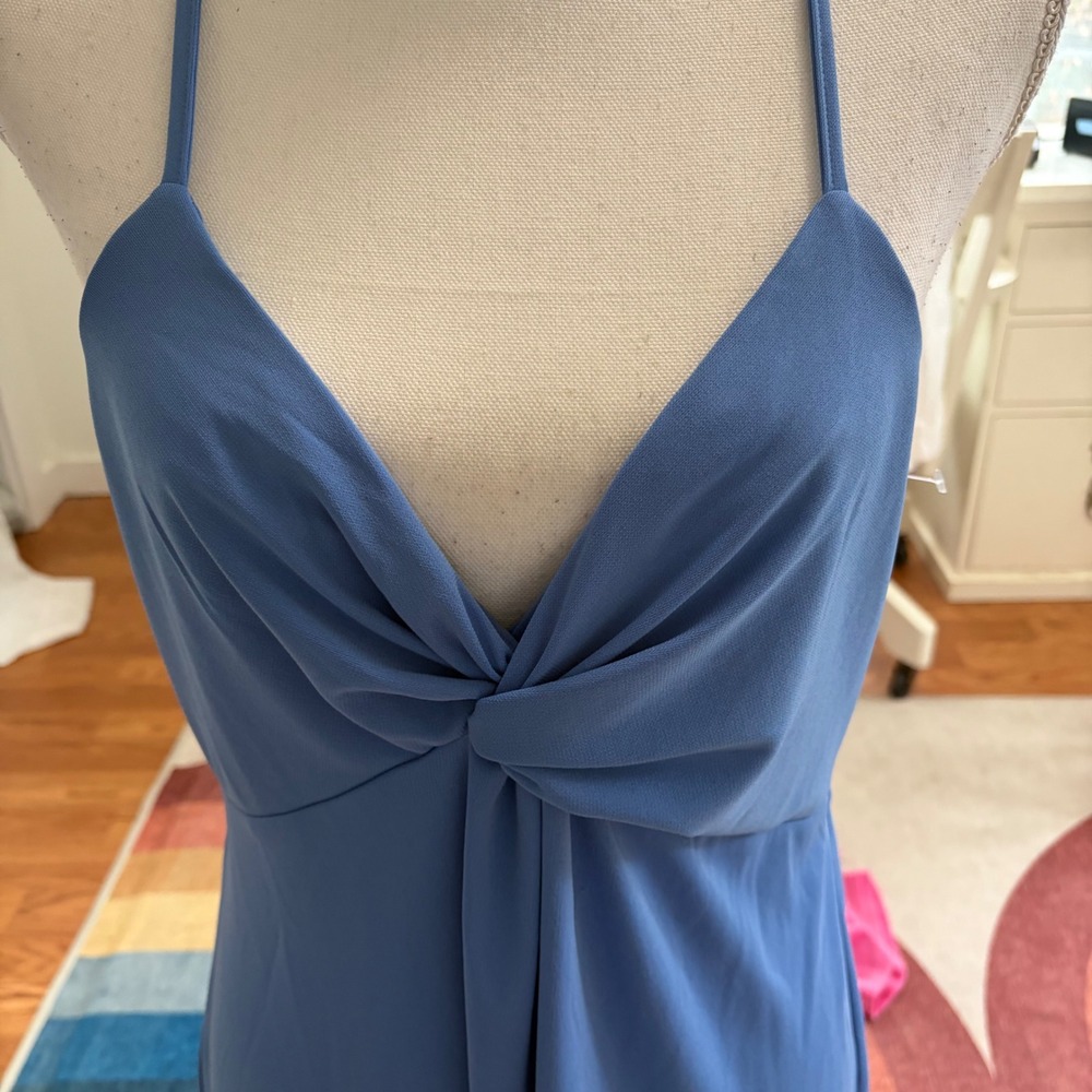 H&M Blue Twist Front Spaghetti Strap Dress Medium Coastal Summer Vacation Travel - Picture 2 of 10
